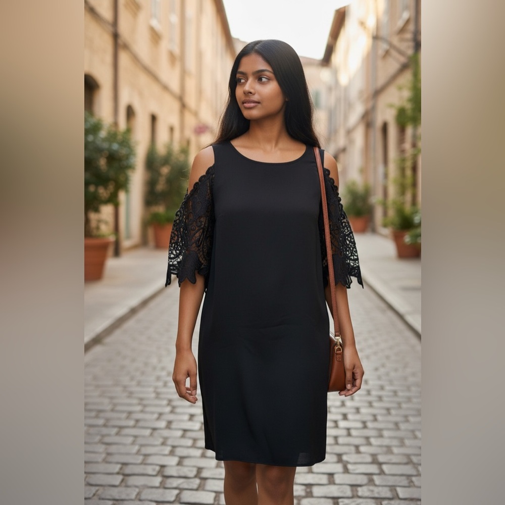 Elegant Black Lace Sleeve Dress